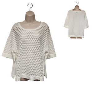 Stylus Round Neck Off White Short Sleeve Blouse Size XL